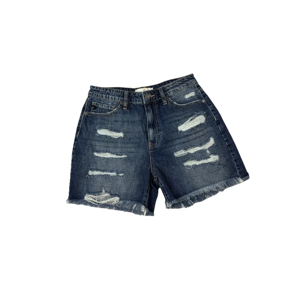 Kancan Distressed High Rise Frayed Hem Relaxed Denim Shorts 7/27 Women's Shorts - Picture 1 of 9